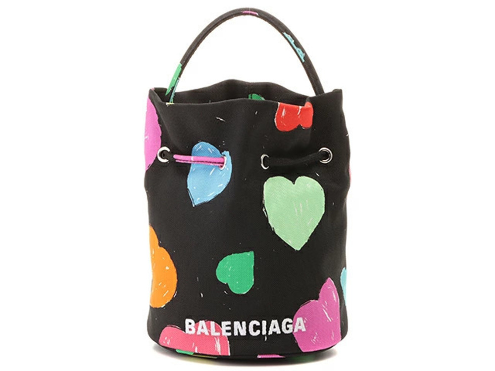 Balenciaga Wheel Drawstring Bucket Bag Black Multicolor Heart